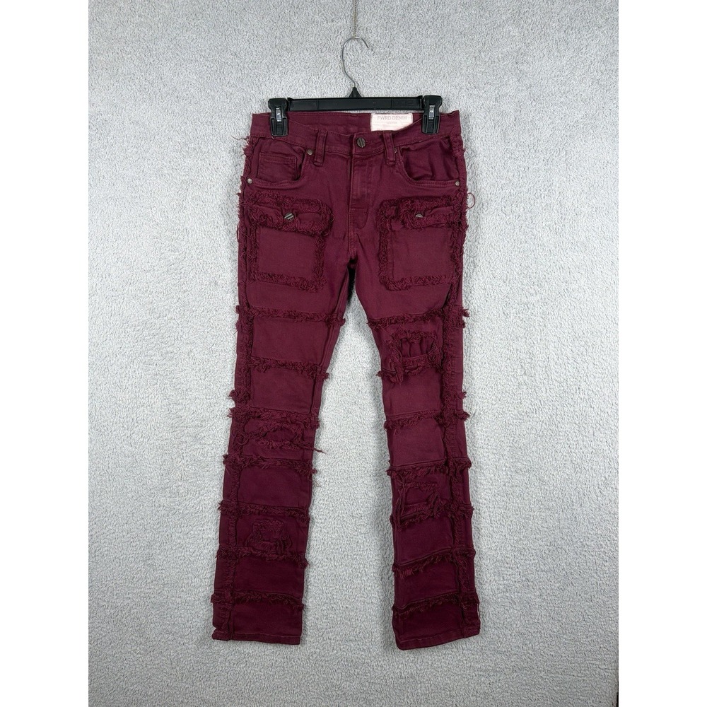 FWRD Denim W29 L32 Burgundy Stacked Distressed Patch Jeans Size 16